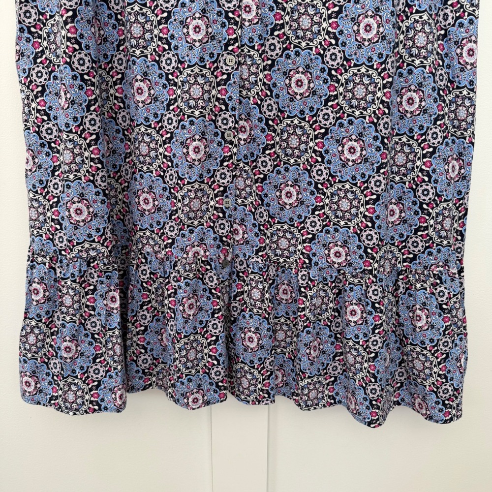 Loft Women's Flounce Dress Short Sleeve Blue Pink Floral Buttons Ruffle Size XL - Picture 6 of 12